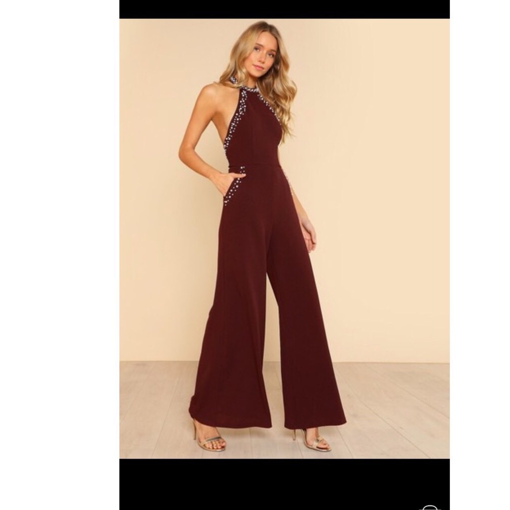 Beaded Burgundy jumpsuit.